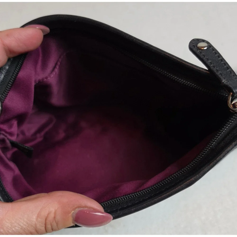 Coach Signature C Small Wristlet Shoulder Bag Black Grey Jacquard Purple Lining